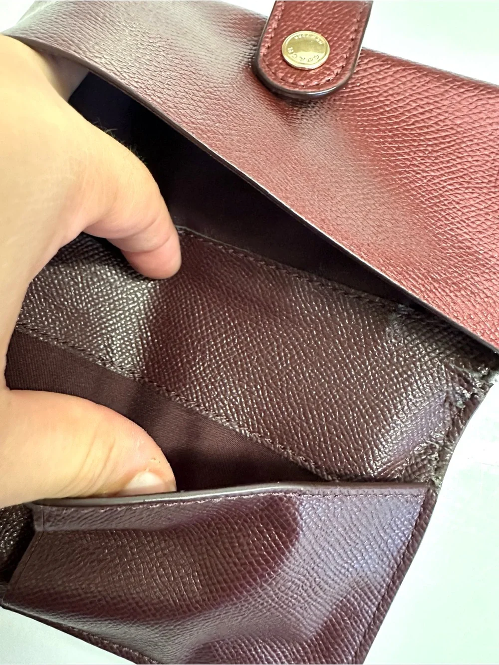 Coach Cherry Red Shiny Metallic Bi-Fold Wallet Wristlet